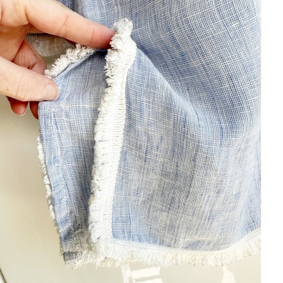 French Curve 100% Linen Beach Coverup Blue with White Trim Size XS V Neck - Picture 5 of 7